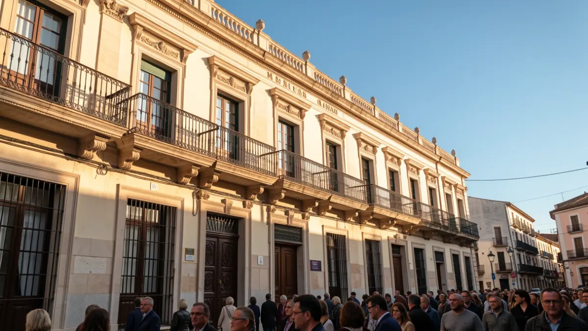 Ayuntamiento de Massalavés con balcones y luces solares.