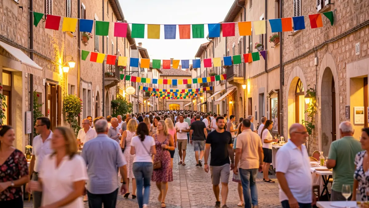 Generic image of a popular festival in a Mediterranean town with a festive atmosphere.
