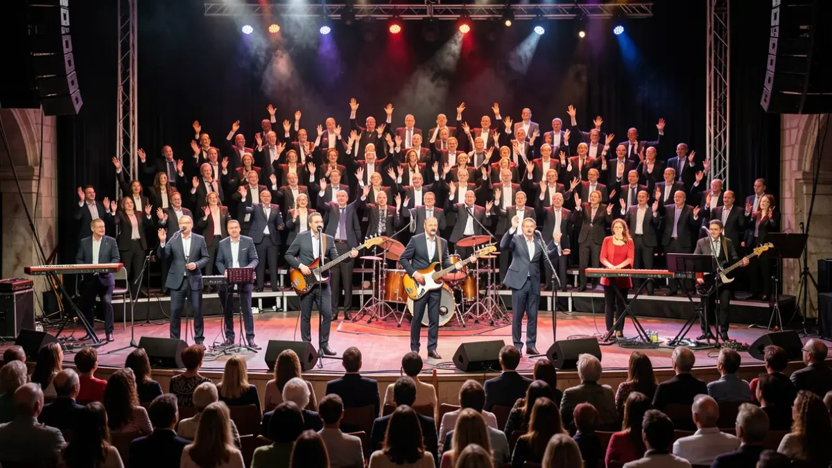 Generic image of a gospel choir performing with a live band.