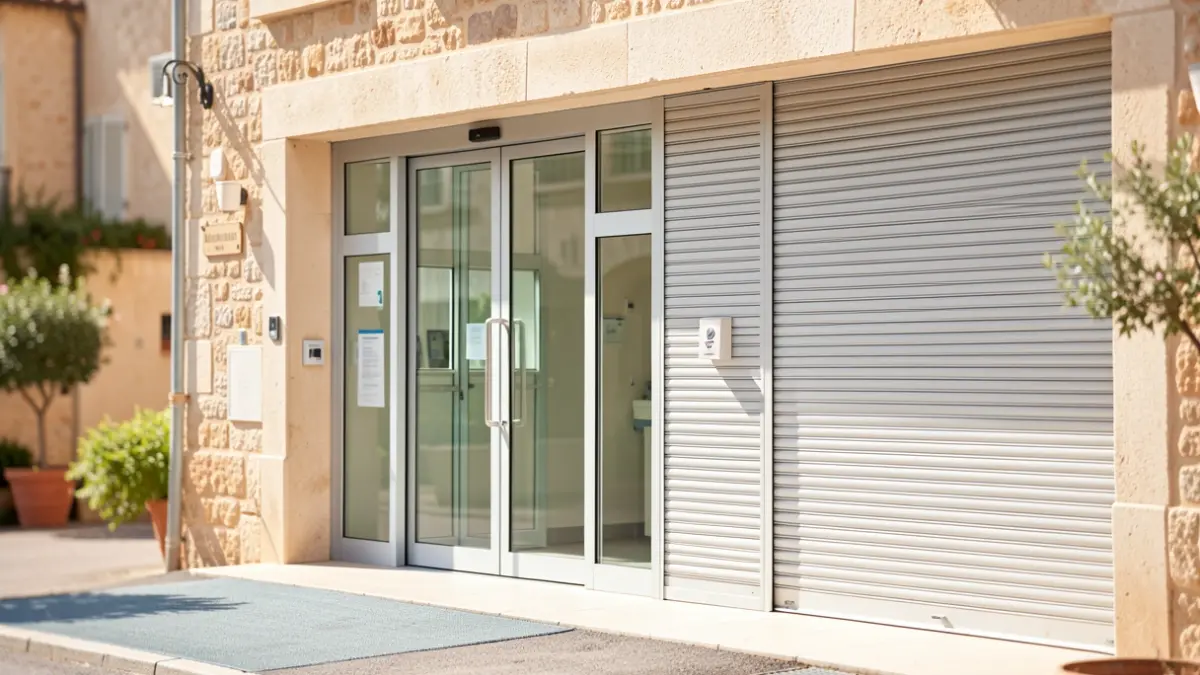 Imatge genèrica de l'entrada d'un consultori mèdic amb portes automàtiques.