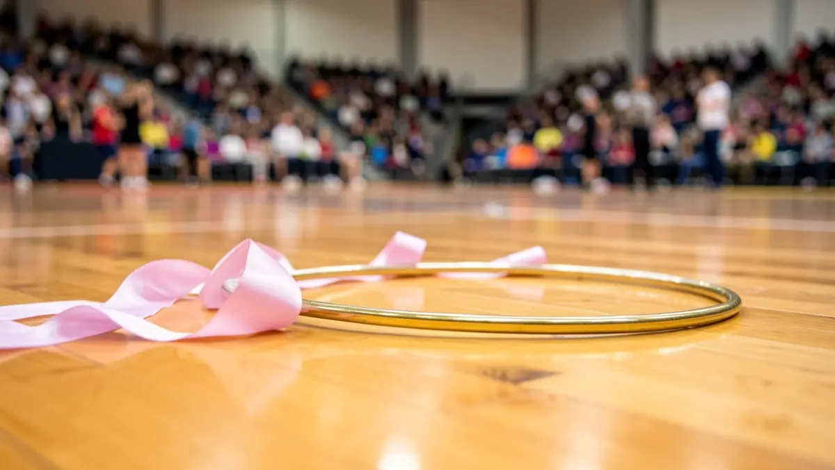 Imatge genèrica de material de gimnàstica rítmica sobre una pista esportiva.
