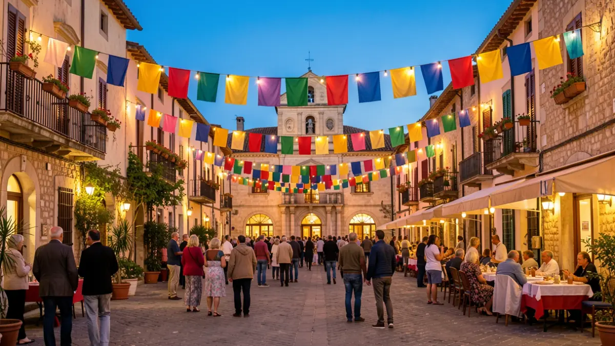 Generic image of a Valencian town square during a night festival.