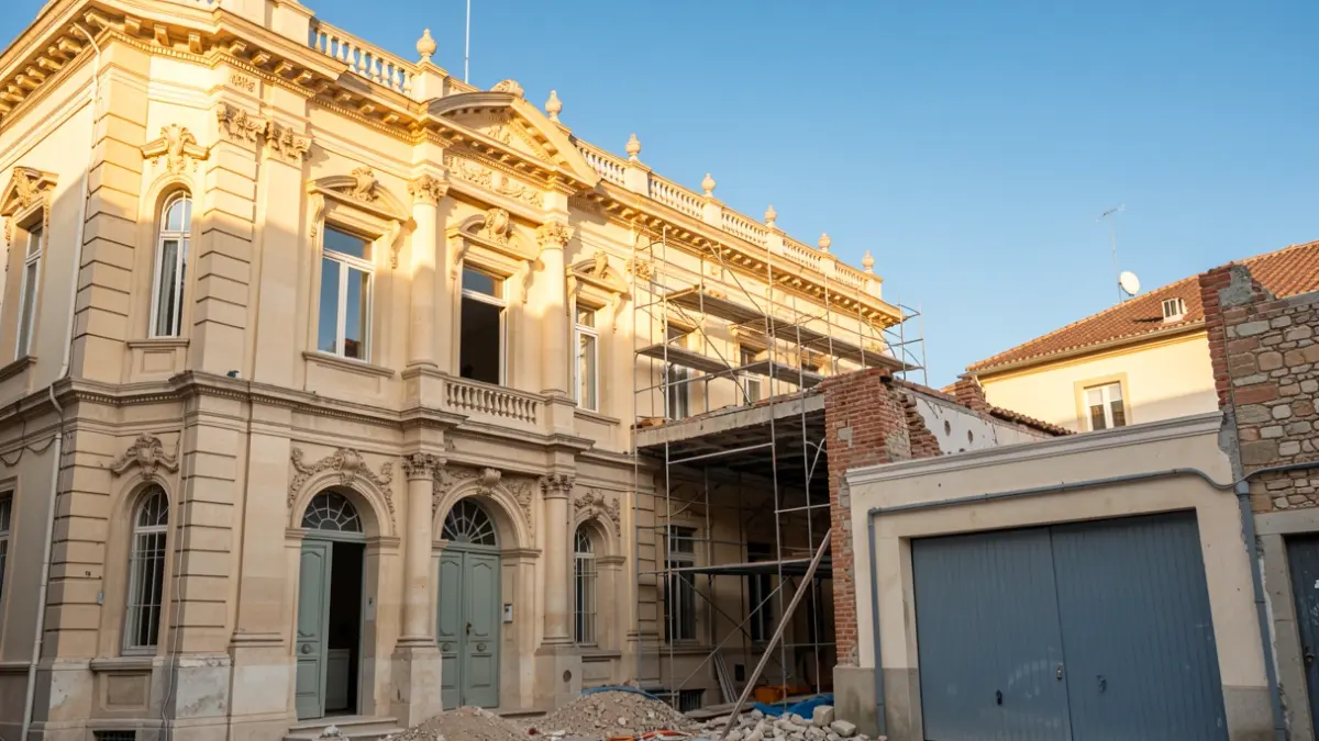Facade of Casa Portalés in Moncofa during restoration works.