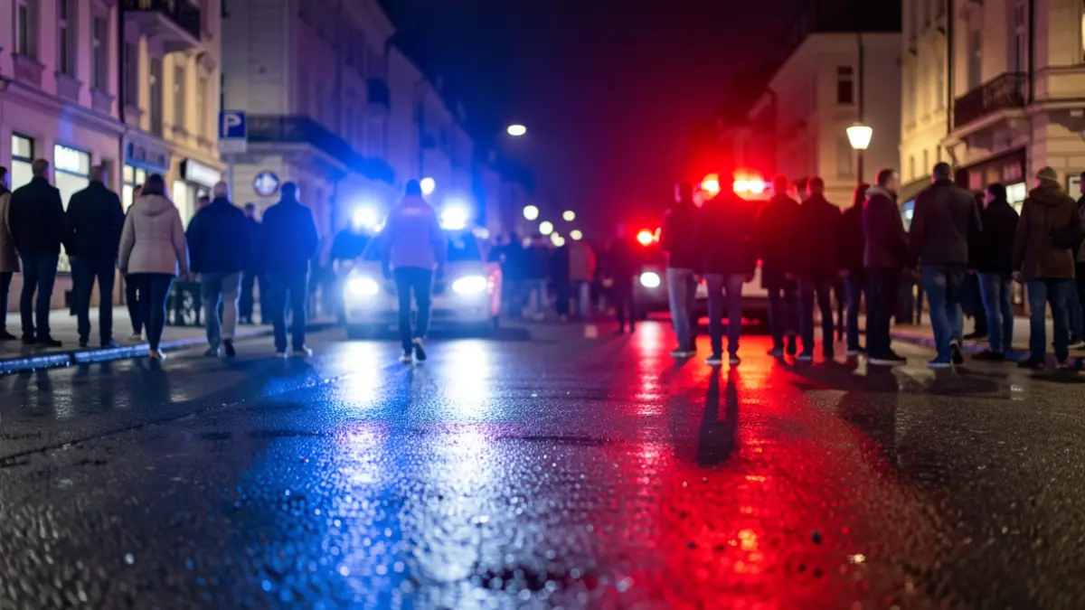 Generic image of police emergency lights reflecting on wet asphalt.
