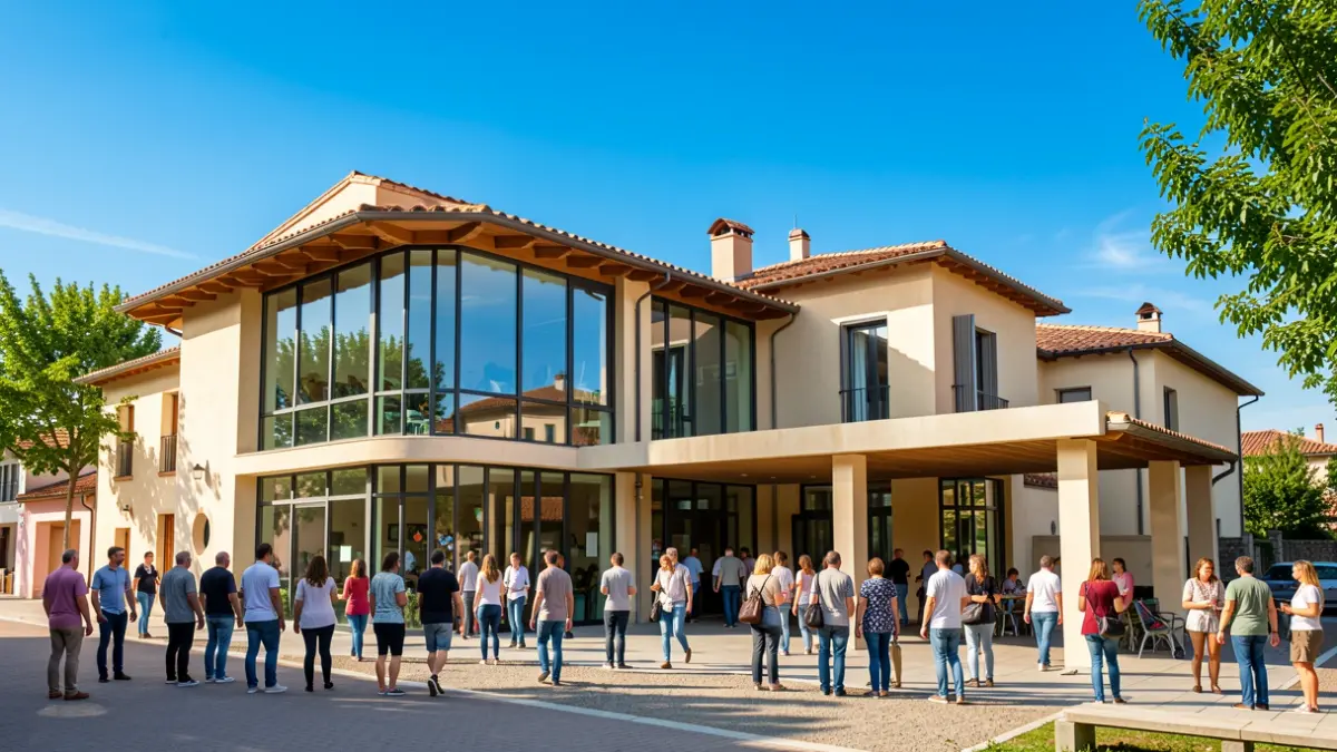 Generic image of a modern youth center with Mediterranean architectural elements.