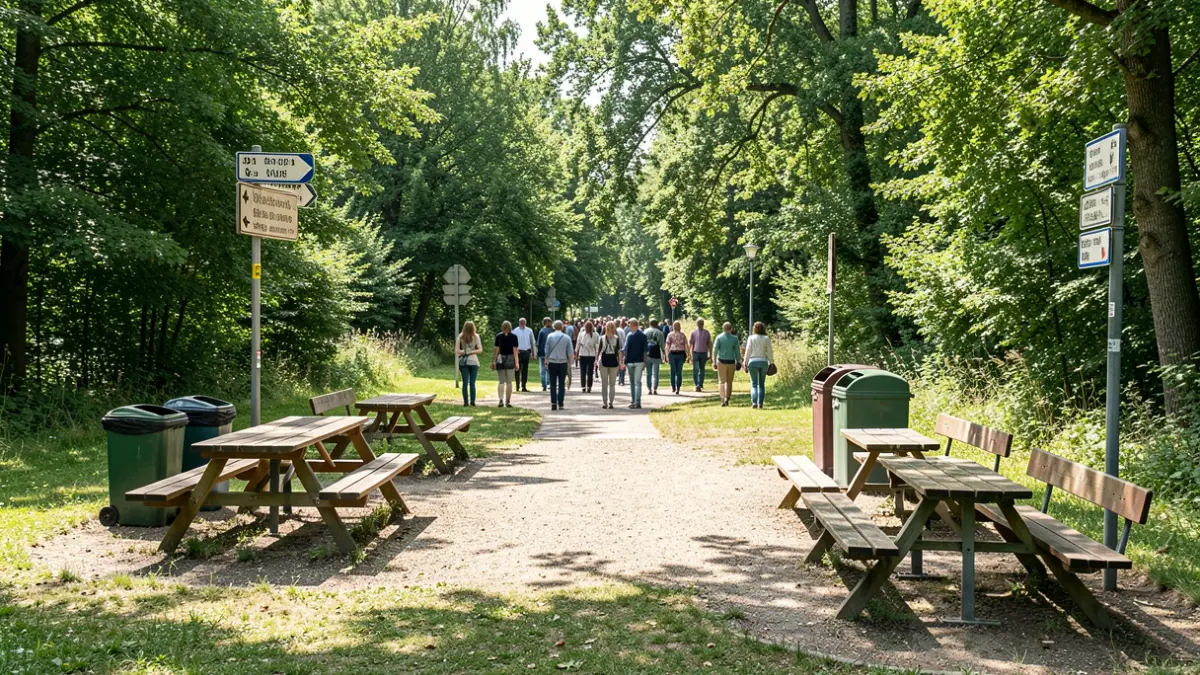 Imatge genèrica d'una nova àrea recreativa amb mobiliari forestal.