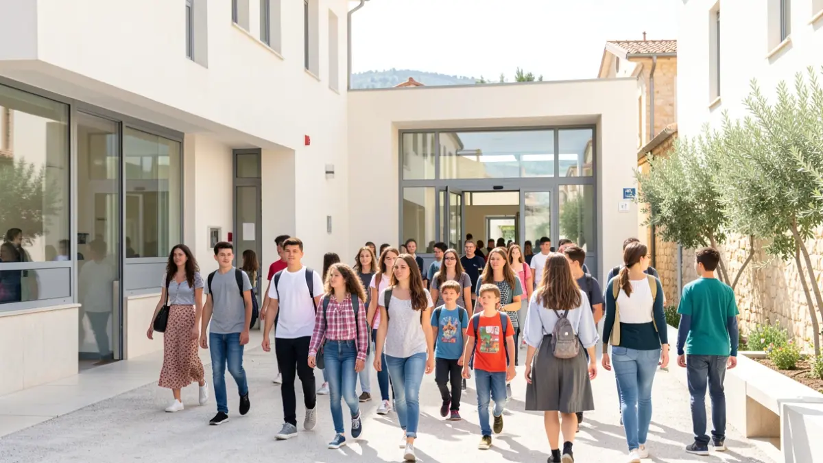 Imatge genèrica de xiquets i adolescents entrant a un centre educatiu a Novelda.