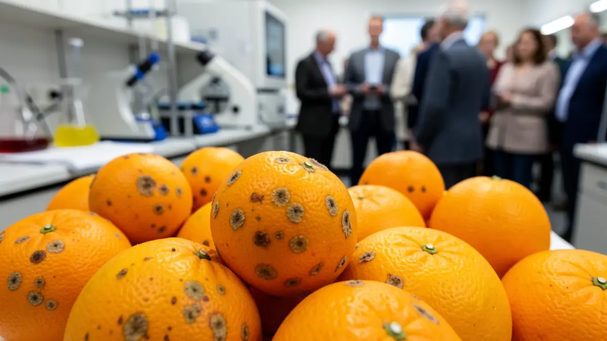 Generic image of citrus fruits affected by fungi in a laboratory.
