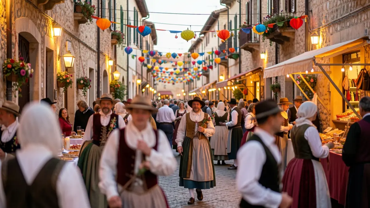Imatge genèrica d'una festa popular al carrer amb decoracions i llums.