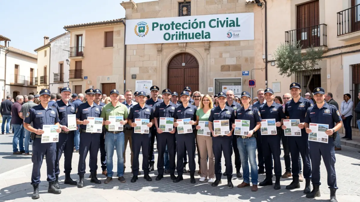 Imagen genérica de voluntarios de Protección Civil de Orihuela frente al ayuntamiento.