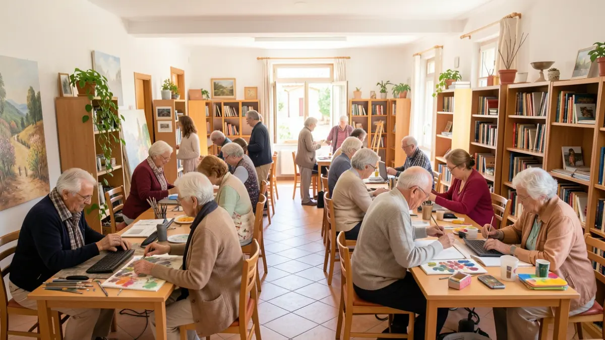 Imatge genèrica d'un centre comunitari amb persones grans participant en tallers.