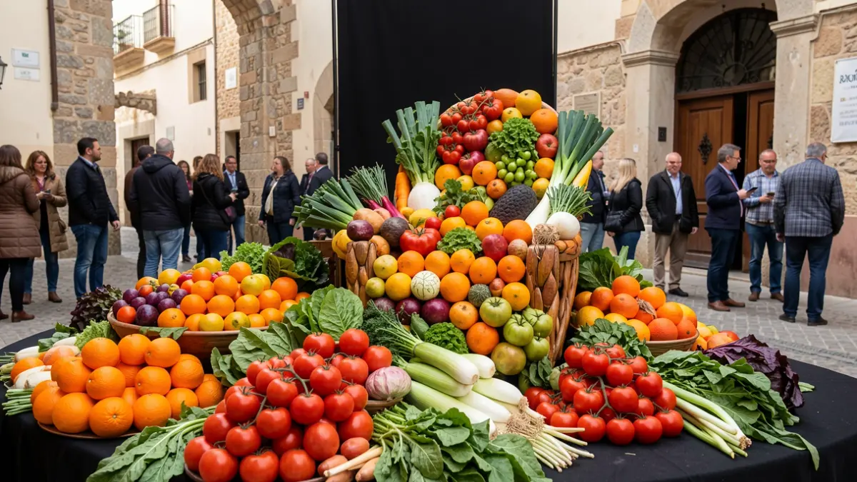 Imatge genèrica de productes de l'horta d'Orihuela amb elements del disseny del seu estand a la fira.