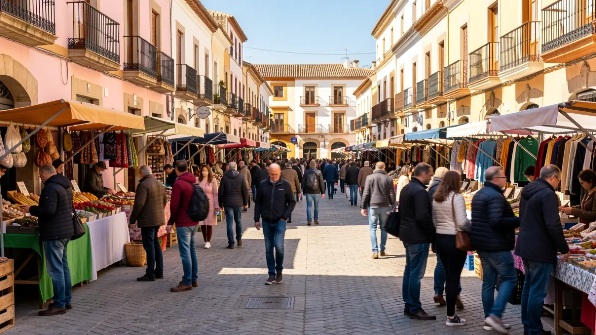 Imagen genérica de una feria comercial en la calle en un pueblo mediterráneo.