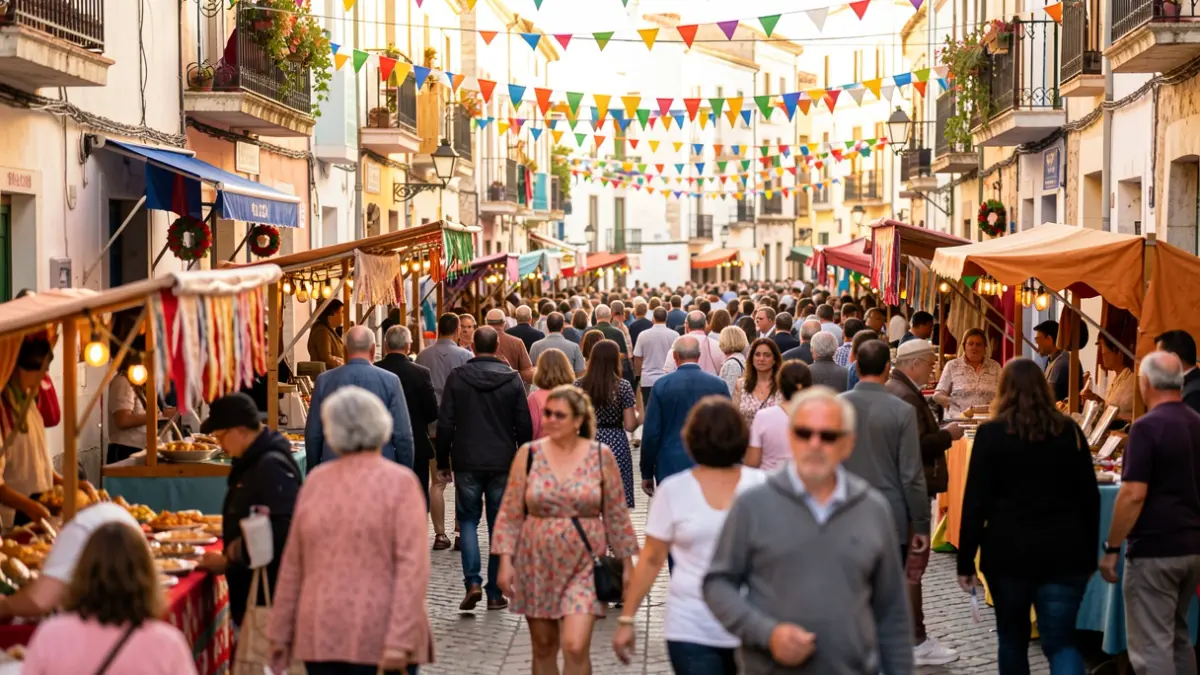 Imatge genèrica de les festes de Peníscola amb decoracions i gent al carrer.