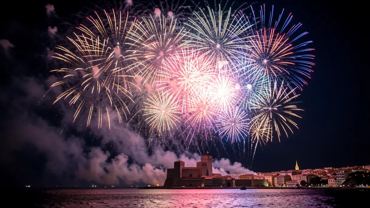 Imatge genèrica de focs artificials sobre Peníscola durant les Festes Patronals.
