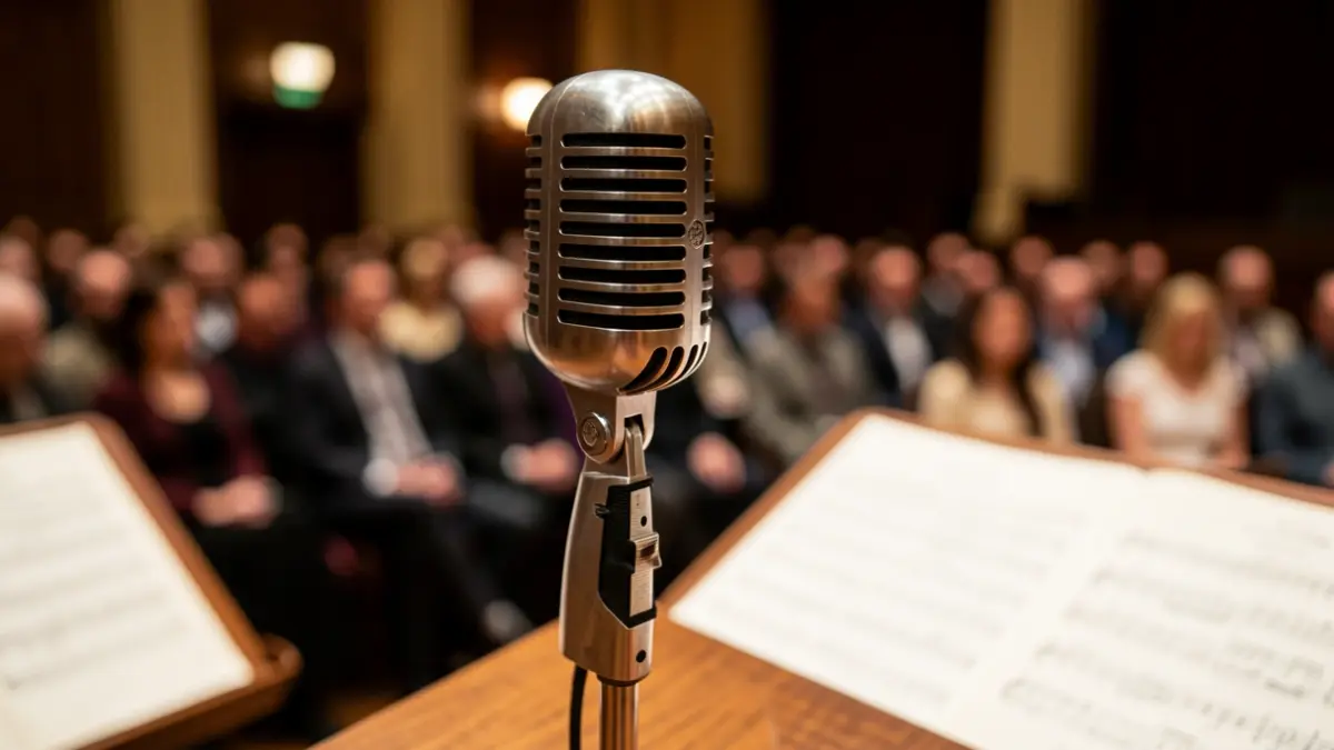 Generic image of an old microphone on a stand.