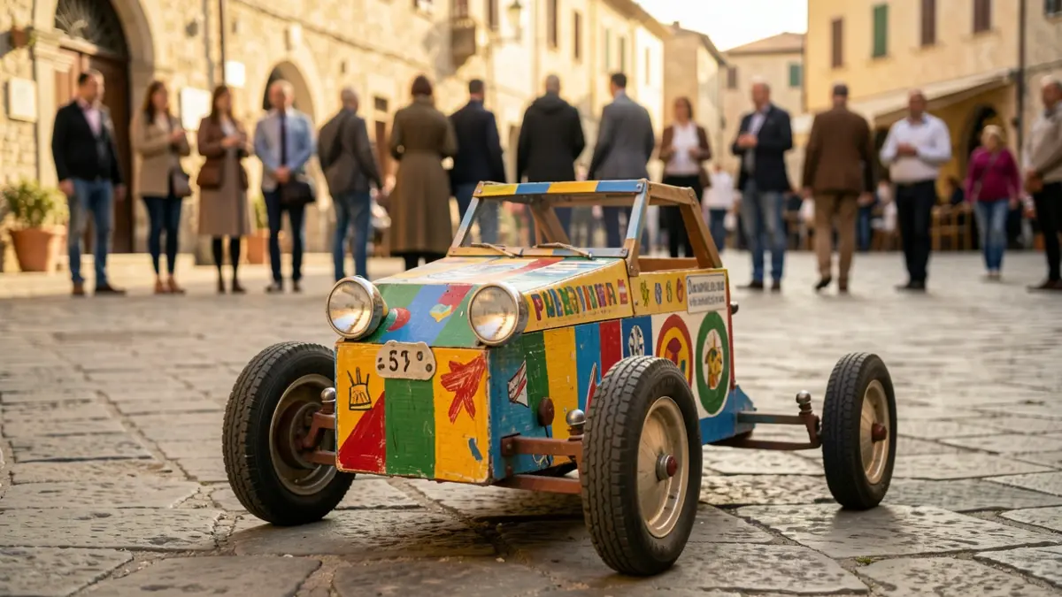 Imatge genèrica d'un vehicle de fabricació artesanal en un entorn urbà.