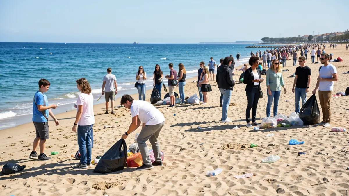 Generic image of volunteers cleaning a beach.