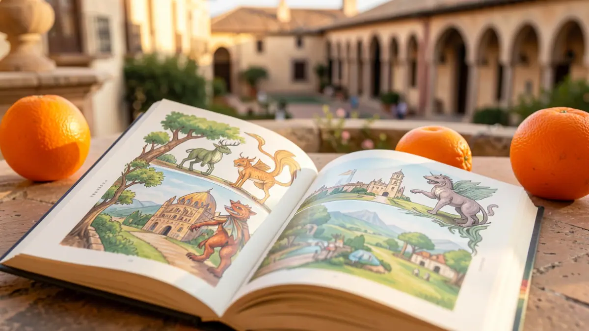 Imagen genérica de un libro abierto con ilustraciones fantásticas y elementos valencianos.