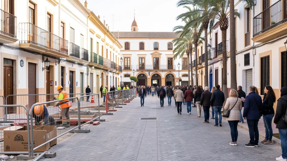 Imagen genérica de obras de renovación urbana en la calle Mayor del Pla de Elche.