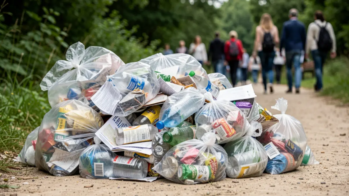 Imagen genérica de residuos ligeros recogidos en bolsas en un entorno natural.