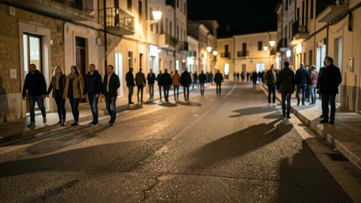 Generic image of illuminated streets at night with wet asphalt.