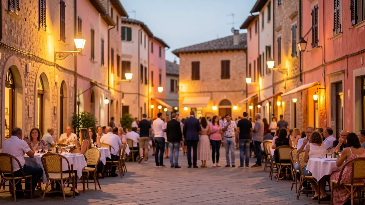 Imatge genèrica d'una plaça de poble mediterrani il·luminada al vespre.