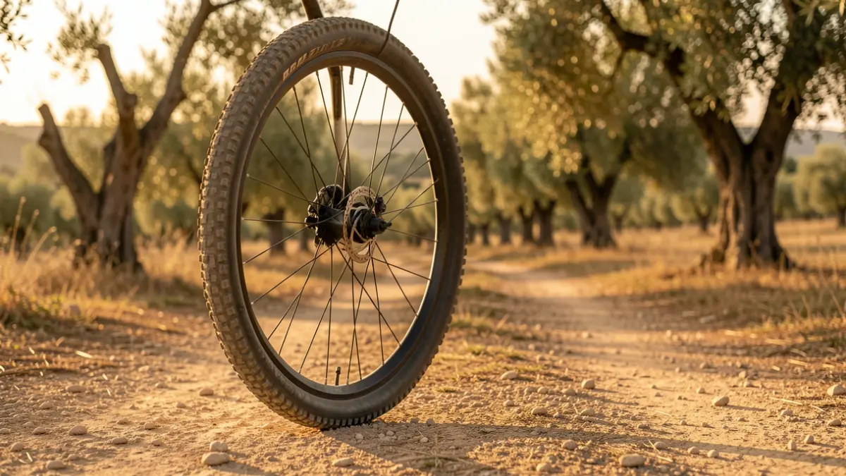 Imatge genèrica d'una bicicleta de gravel en un camí rural amb oliveres al fons.