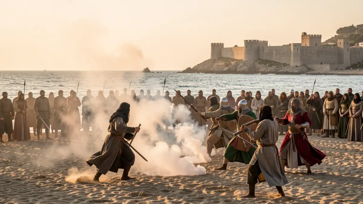Recreació històrica de la batalla entre moros i cristians a la platja de Santa Pola.
