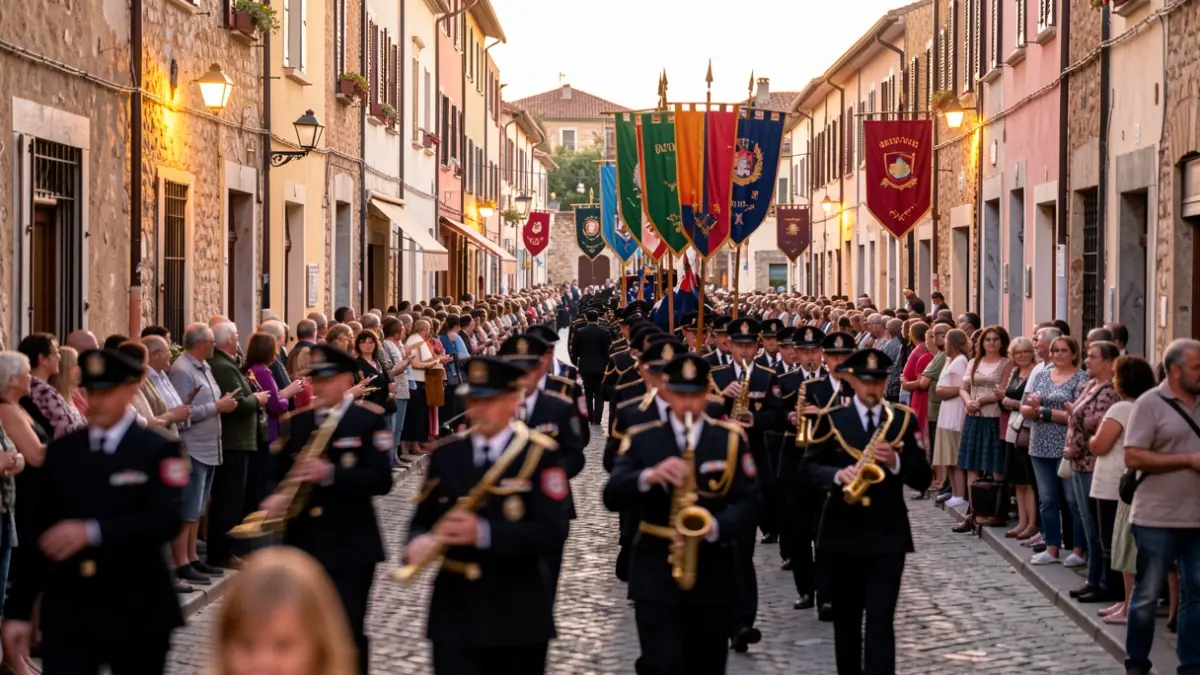 Generic image of a street band parade with a festive atmosphere.