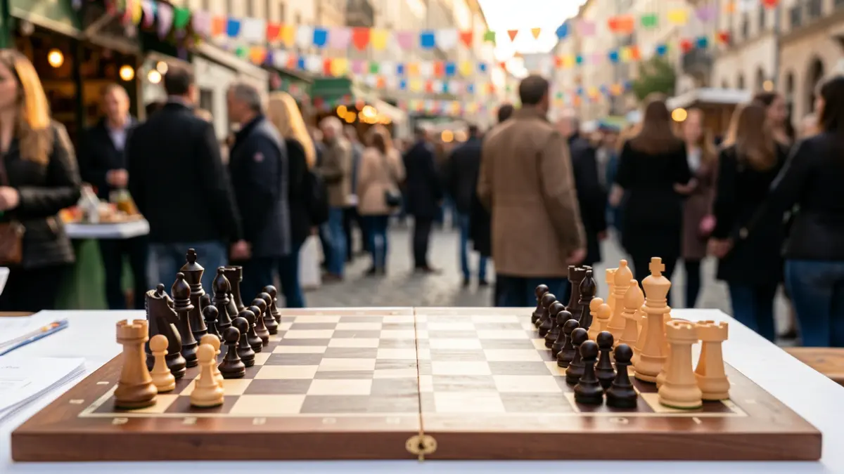Generic image of a chessboard in a festive atmosphere.