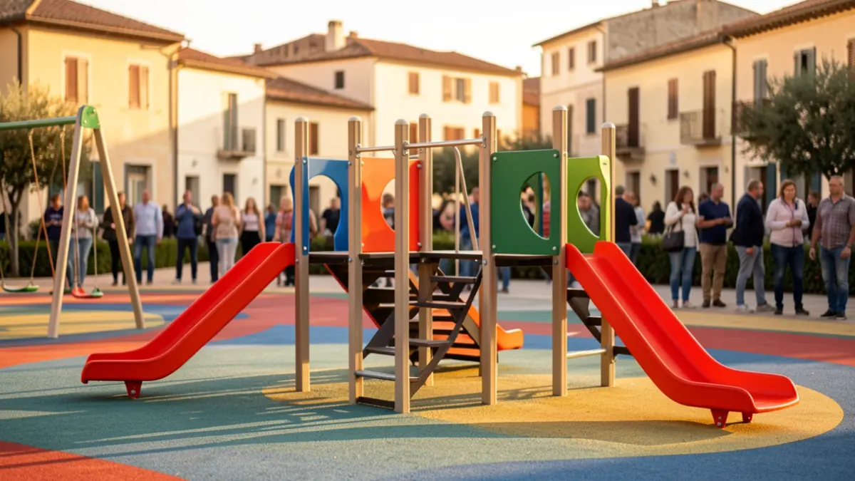 Parque infantil renovado en Sedaví con nuevo equipamiento y pavimento de seguridad.