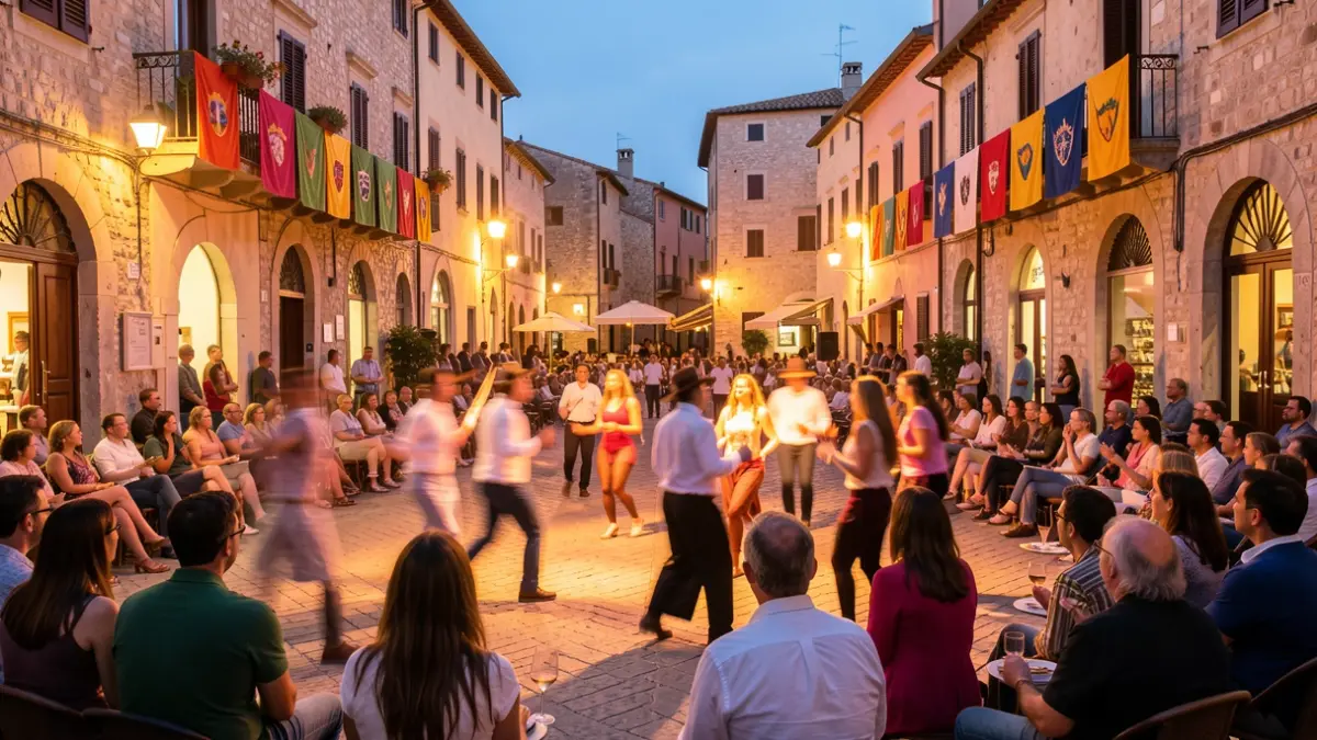 Imagen genérica de un festival de teatro en la calle con público y luces.