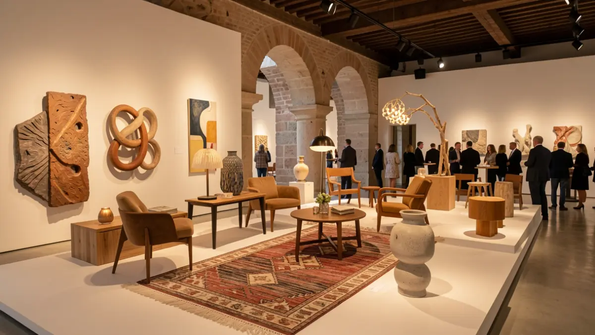 Imatge genèrica d'una exposició de disseny amb objectes variats.