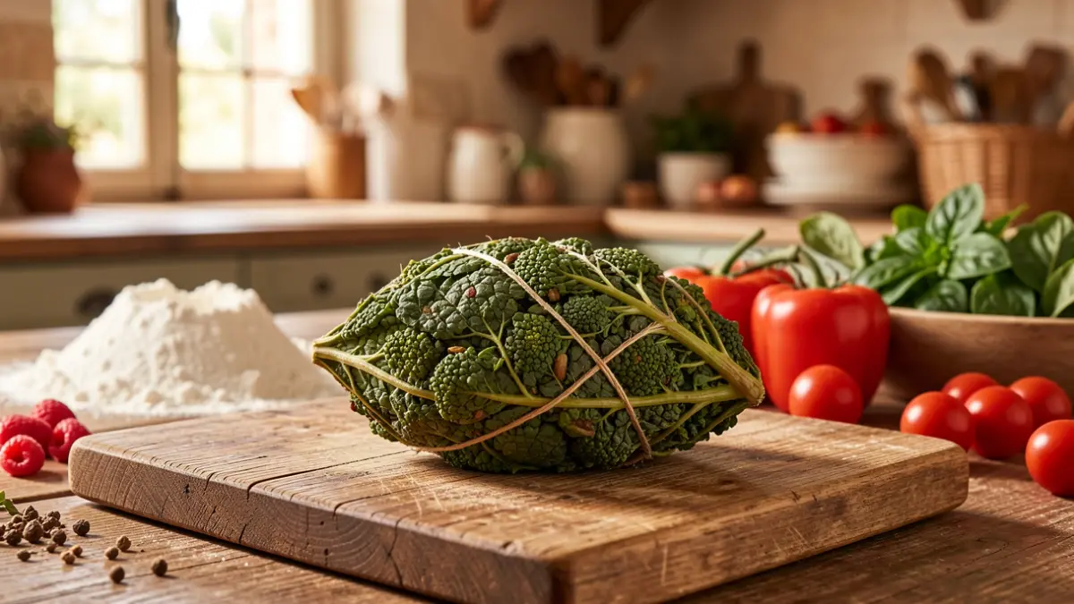 Generic image of a traditional coca on a wooden table in a rustic kitchen setting.