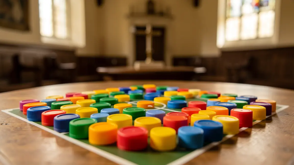 Imagen genérica de chapas de plástico formando un campo de fútbol en miniatura.
