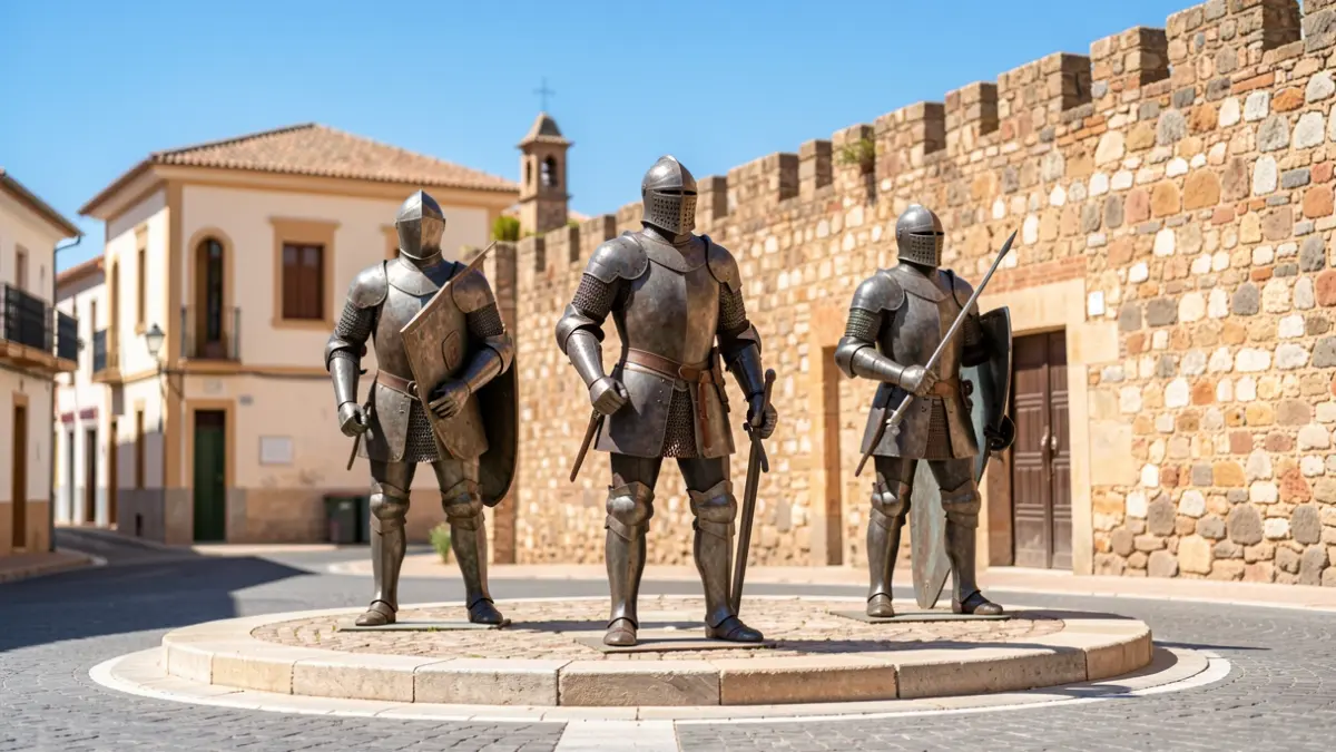 Iron sculptures of medieval knights in La Font d'en Carròs.