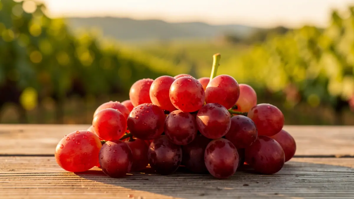 Imagen genérica de uvas maduras en un entorno de viñedo.