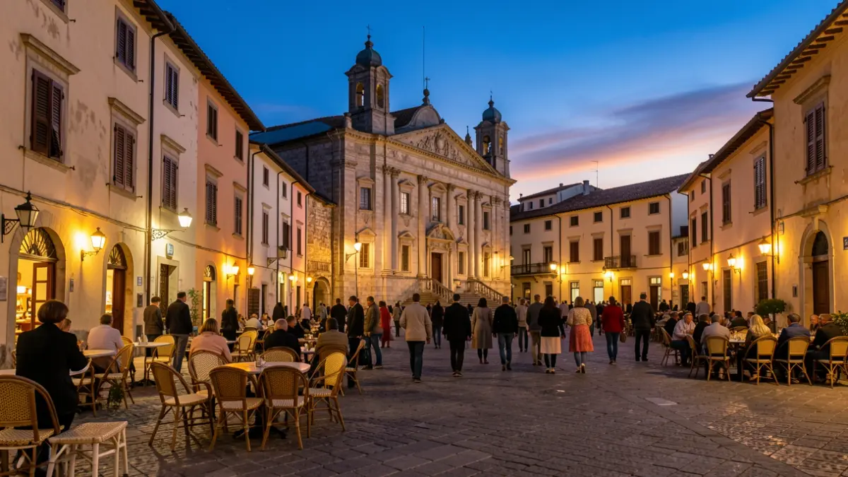 Generic image of Utiel's Town Hall square illuminated at dusk.