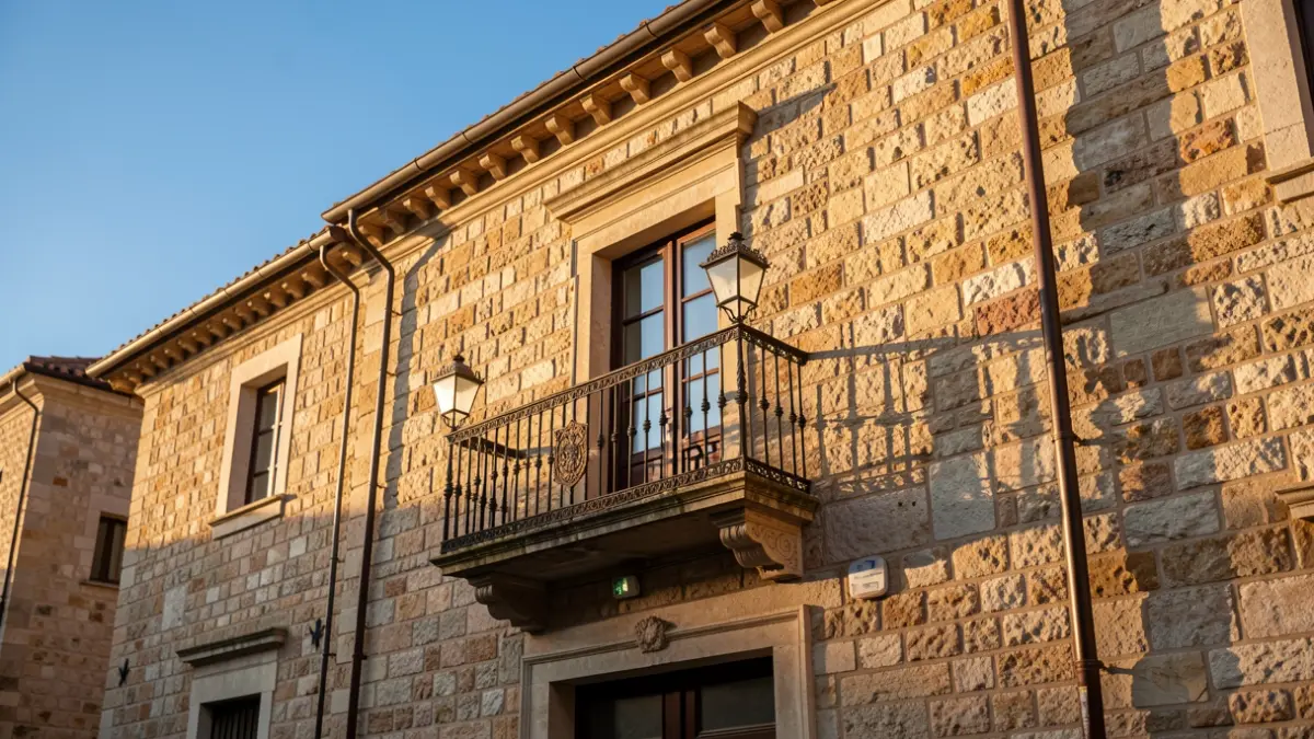Façana d'un ajuntament mediterrani amb balcó i llum de vesprada.