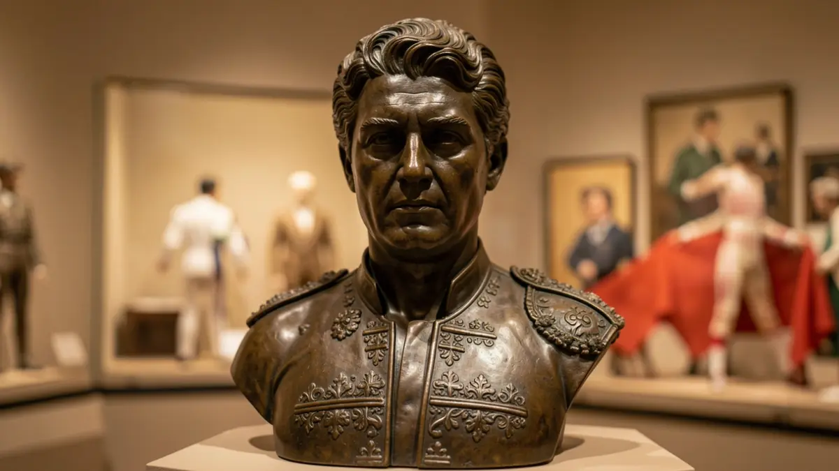 Generic image of a bullfighter bust in a museum.