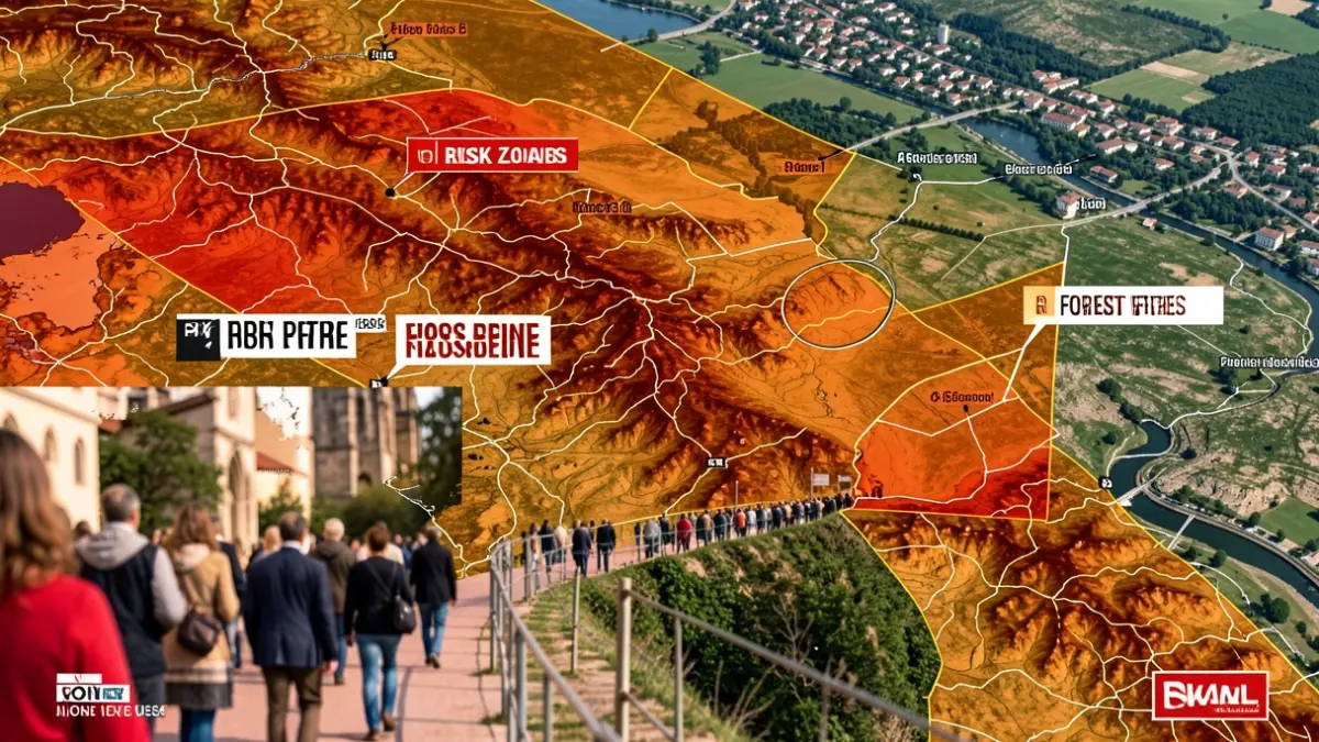 Imagen genérica de análisis de datos de teledetección con zonas de riesgo.