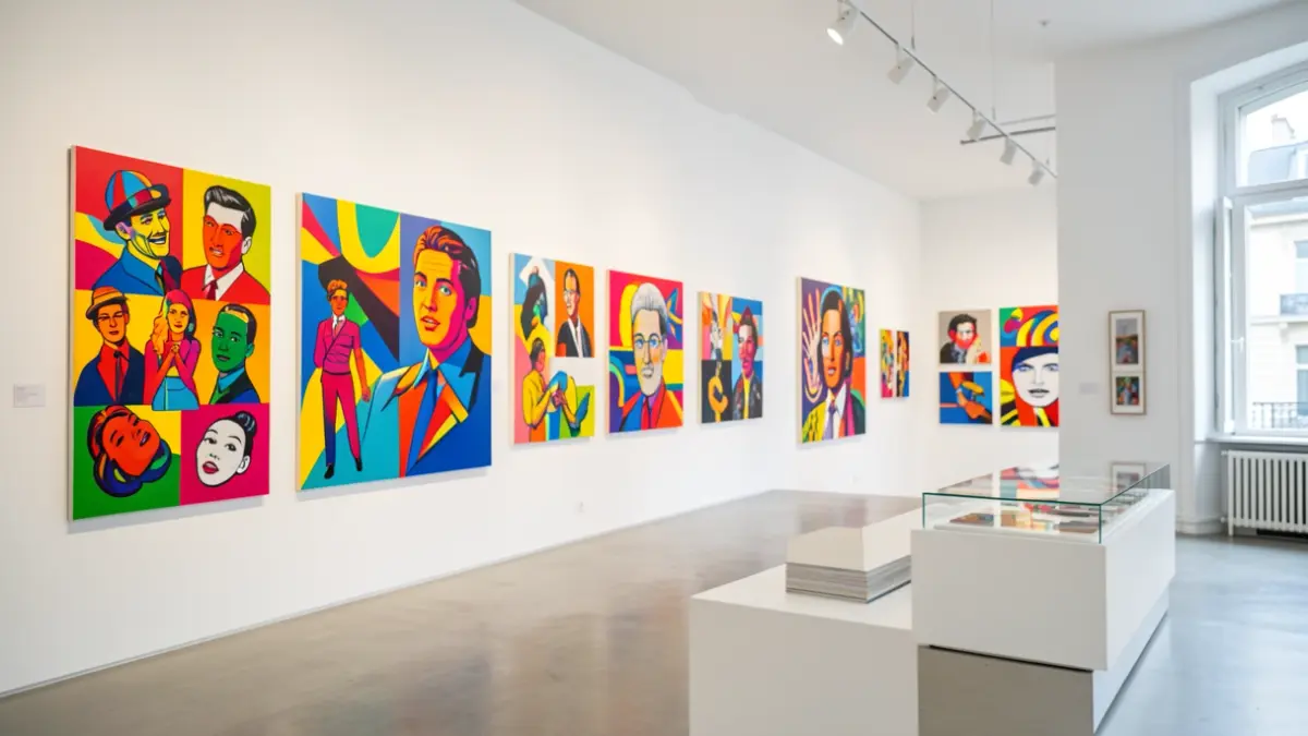 Generic image of a Pop Art exhibition with colorful artworks.