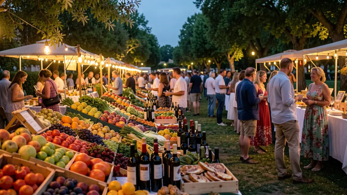 Imatge genèrica d'un esdeveniment gastronòmic amb productes locals i vi.