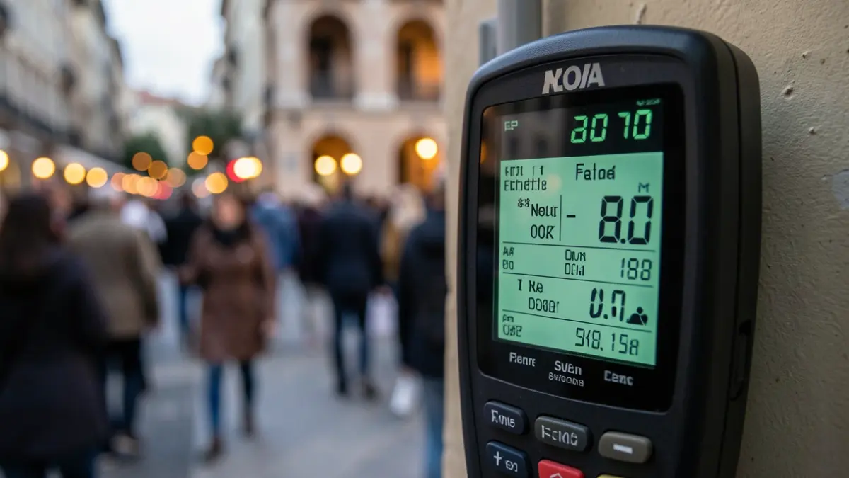 Imatge genèrica d'un taxímetre amb un preu marcat, amb elements arquitectònics mediterranis difuminats al fons.