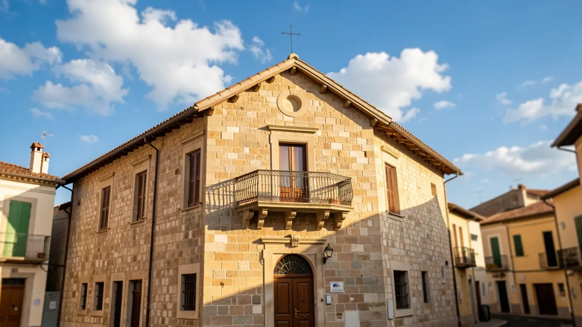 Ayuntamiento de Gestalgar con balcón y cielo azul.