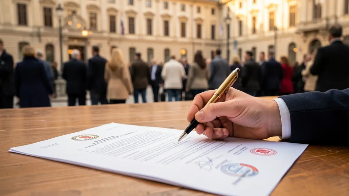 Imatge genèrica d'una mà amb un bolígraf sobre un document oficial.
