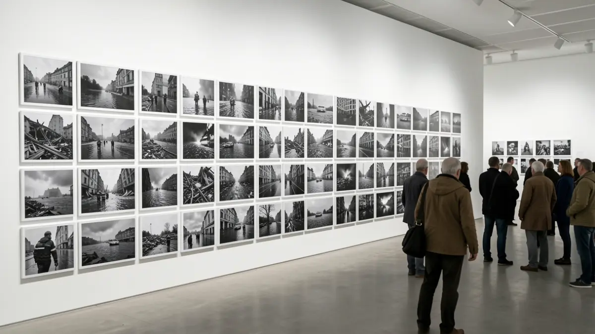 Imatge genèrica d'una exposició fotogràfica sobre la DANA.