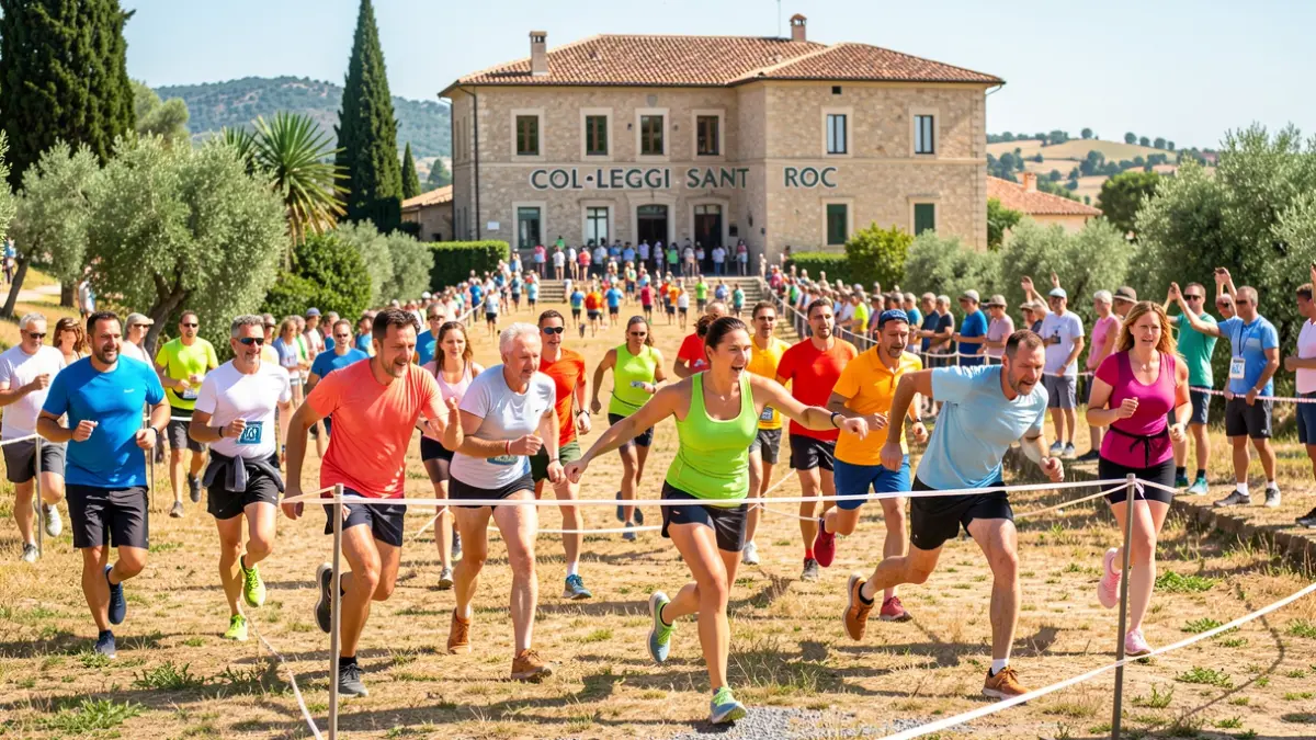 Imatge genèrica d'una cursa d'obstacles solidària amb participants de diverses edats en un entorn mediterrani.