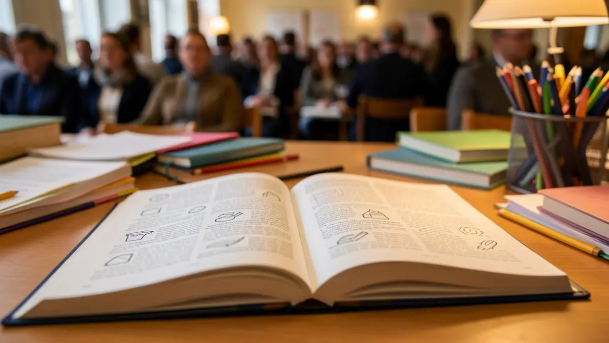 Imatge genèrica d'un llibre de text obert sobre una taula amb material escolar al voltant.